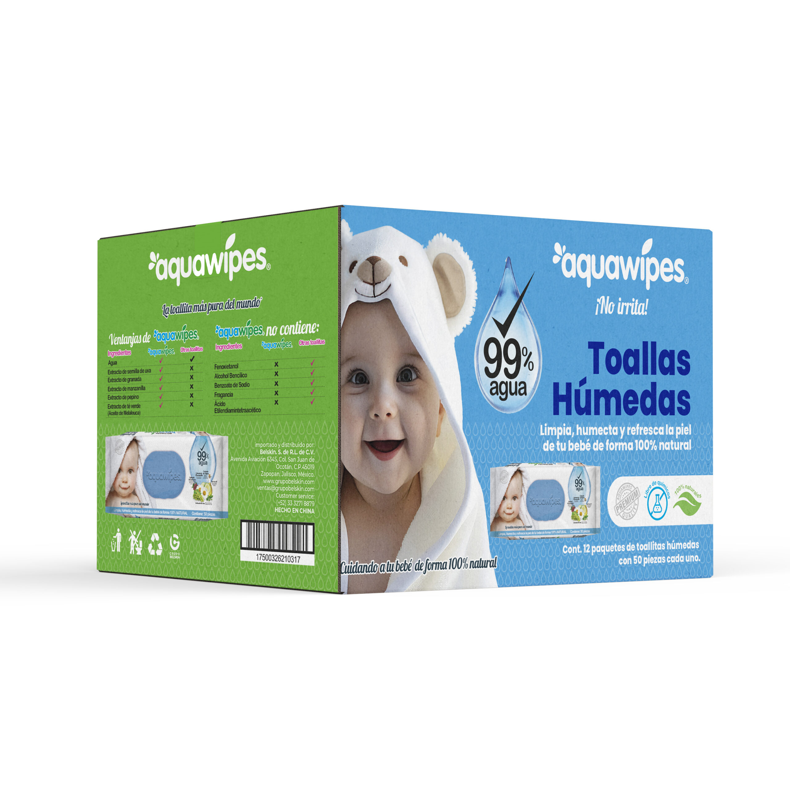 600 toallitas Aquawipes 100% Naturales